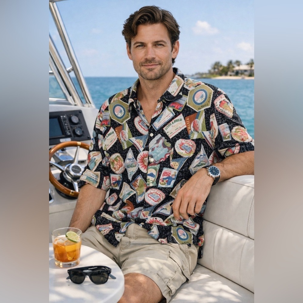 Reyn Spooner Hawaiian Landmark Pocket Button Up Shirt Mens Sz XL Summer Beach